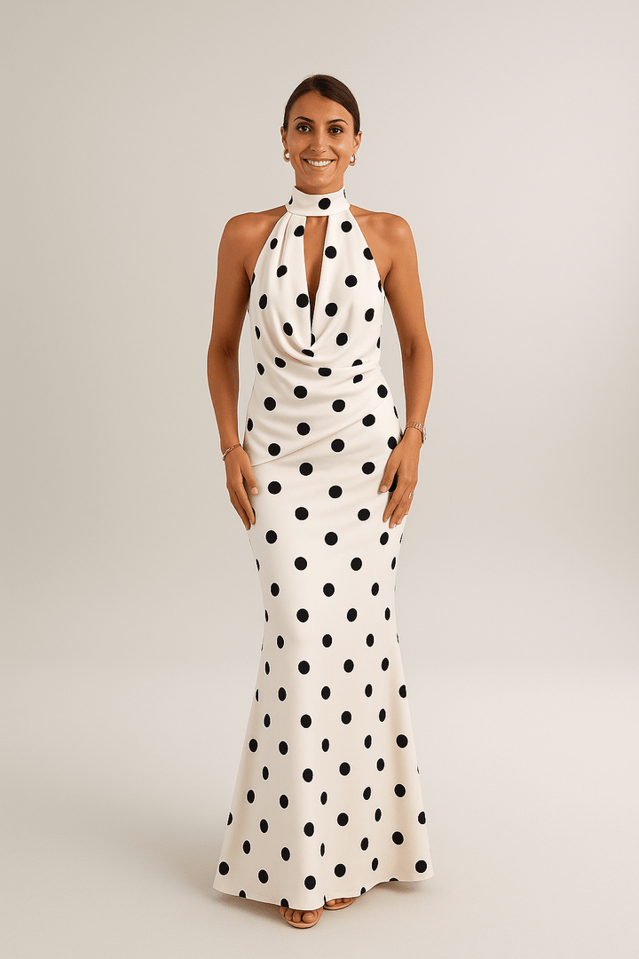 Chloé™ | Robe longue noire à pois