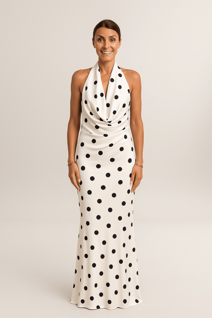 Chloé™ | Robe longue noire à pois