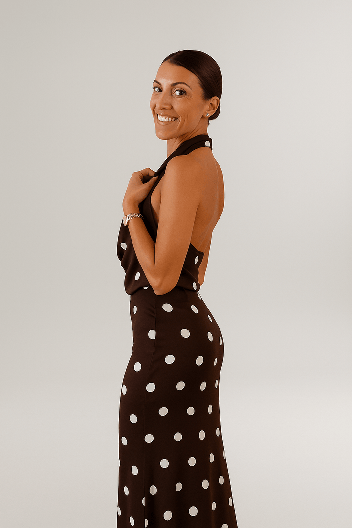 Chloé™ | Robe longue noire à pois