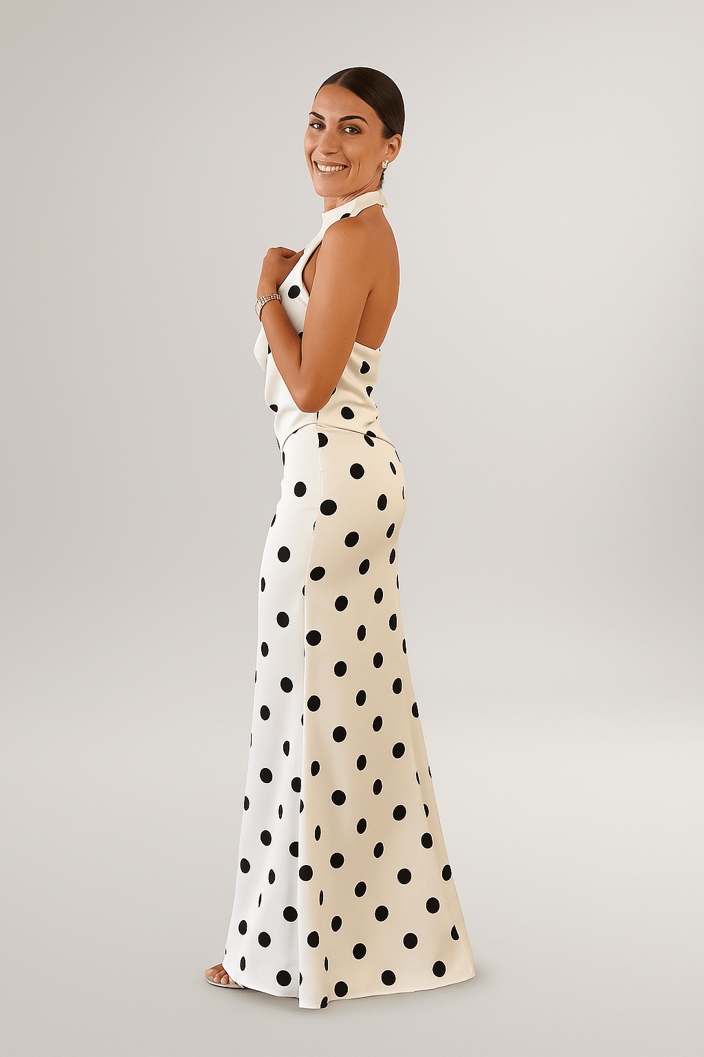 Chloé™ | Robe longue noire à pois