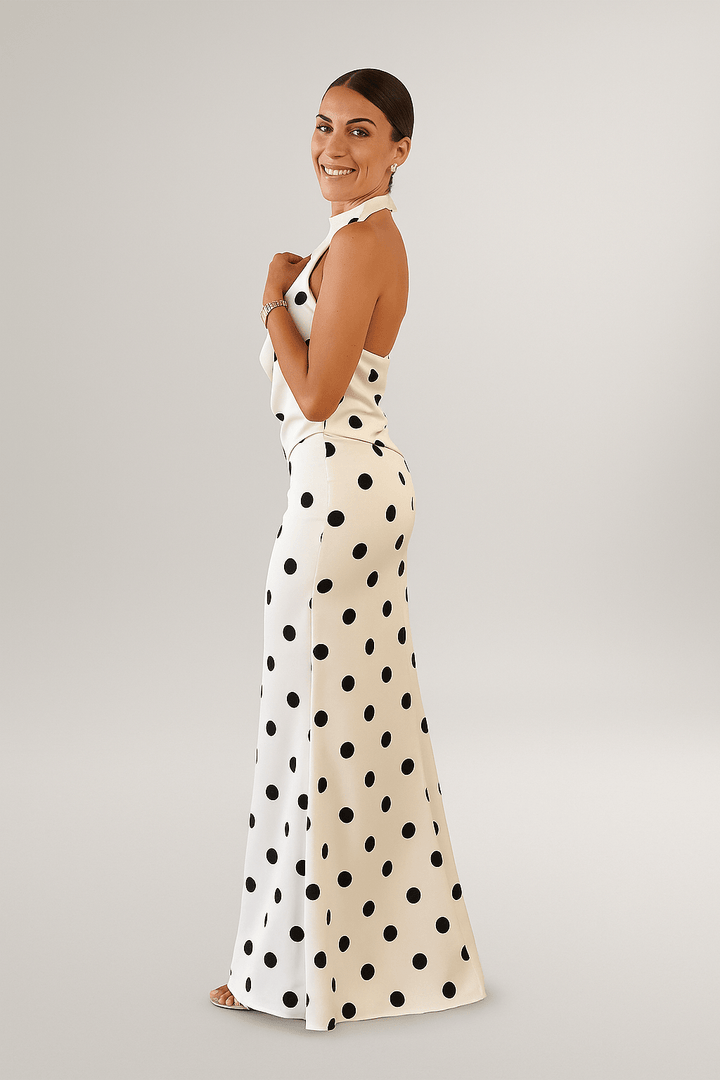 Chloé™ | Robe longue noire à pois