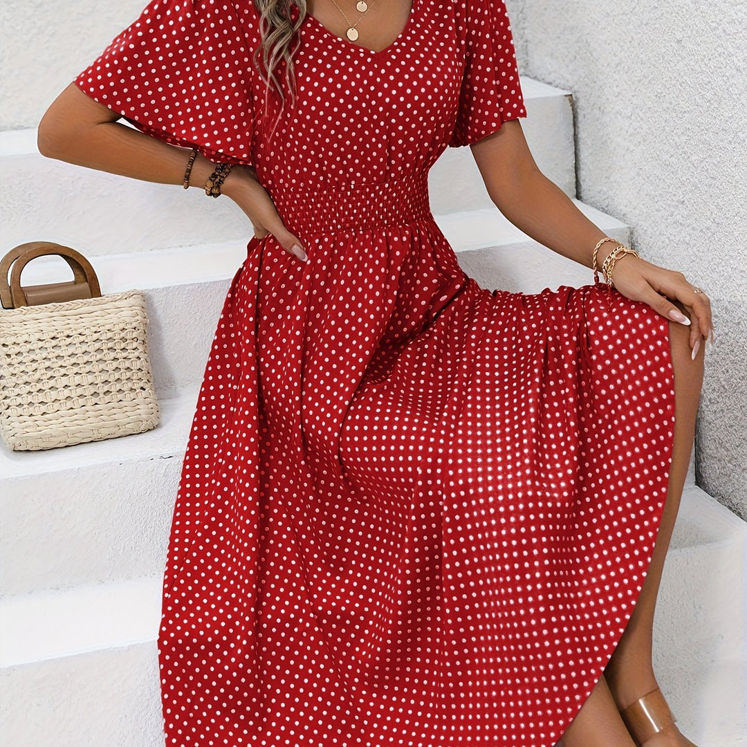 Maëva™ | Robe midi chic rose à pois