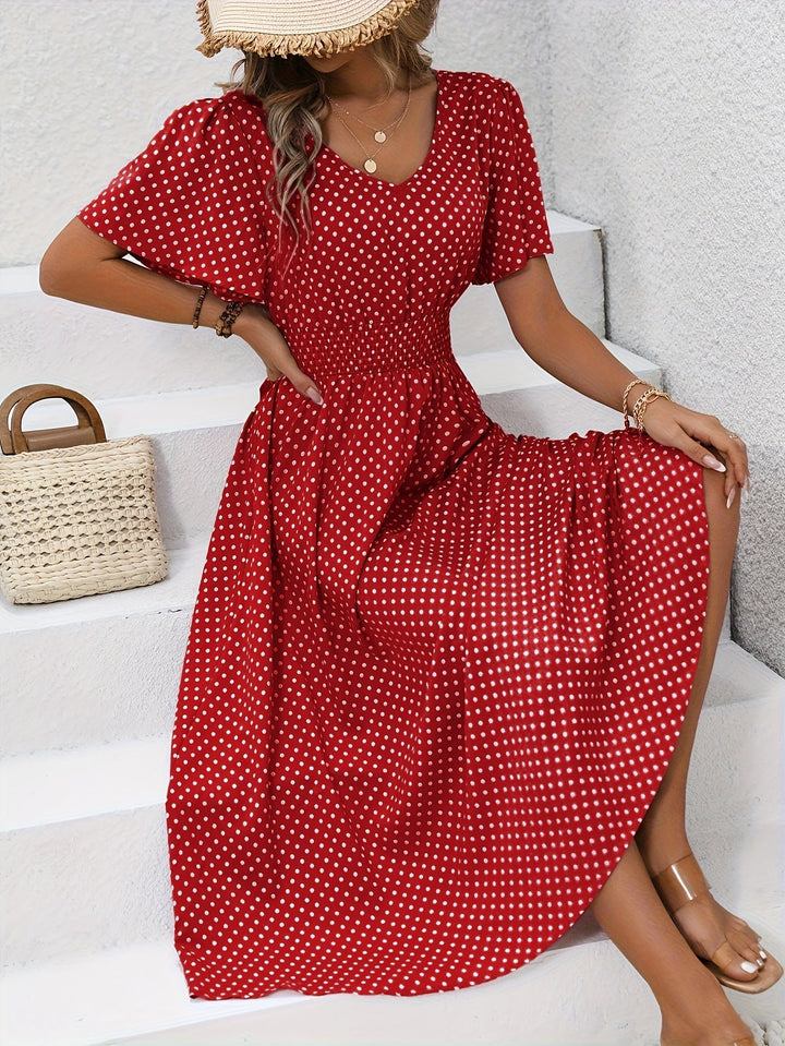 Maëva™ | Robe midi chic rose à pois
