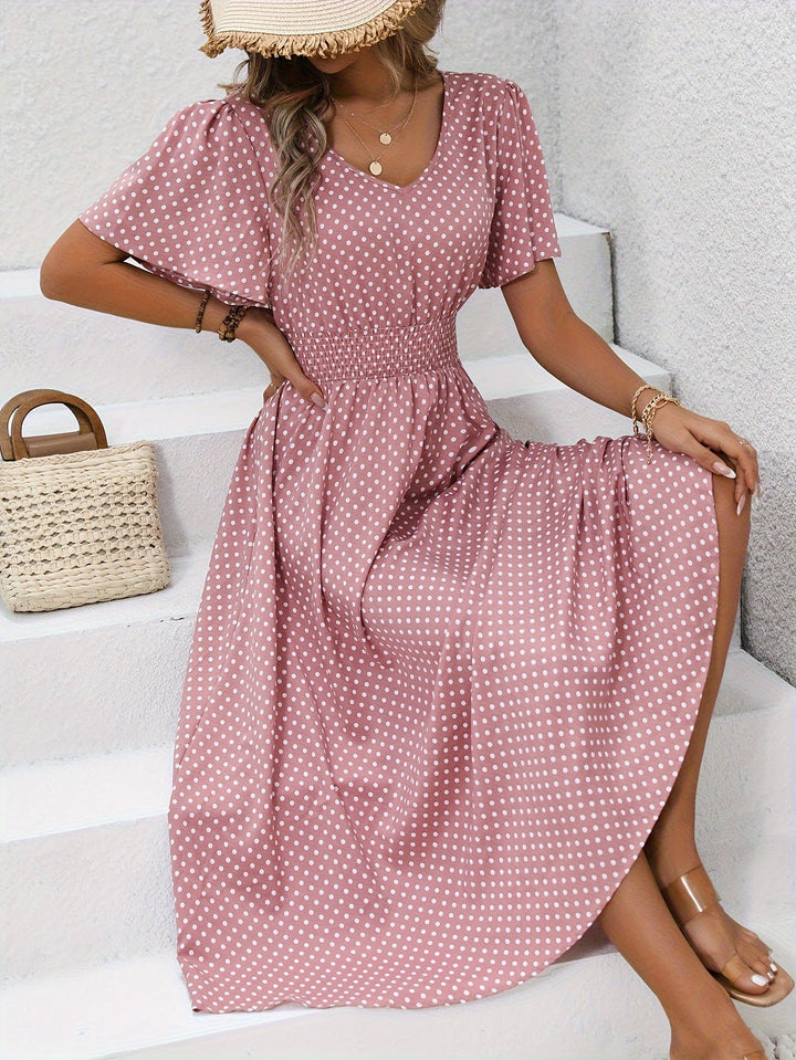 Maëva™ | Robe midi chic rose à pois