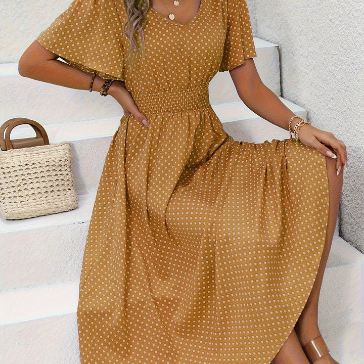 Maëva™ | Robe midi chic rose à pois