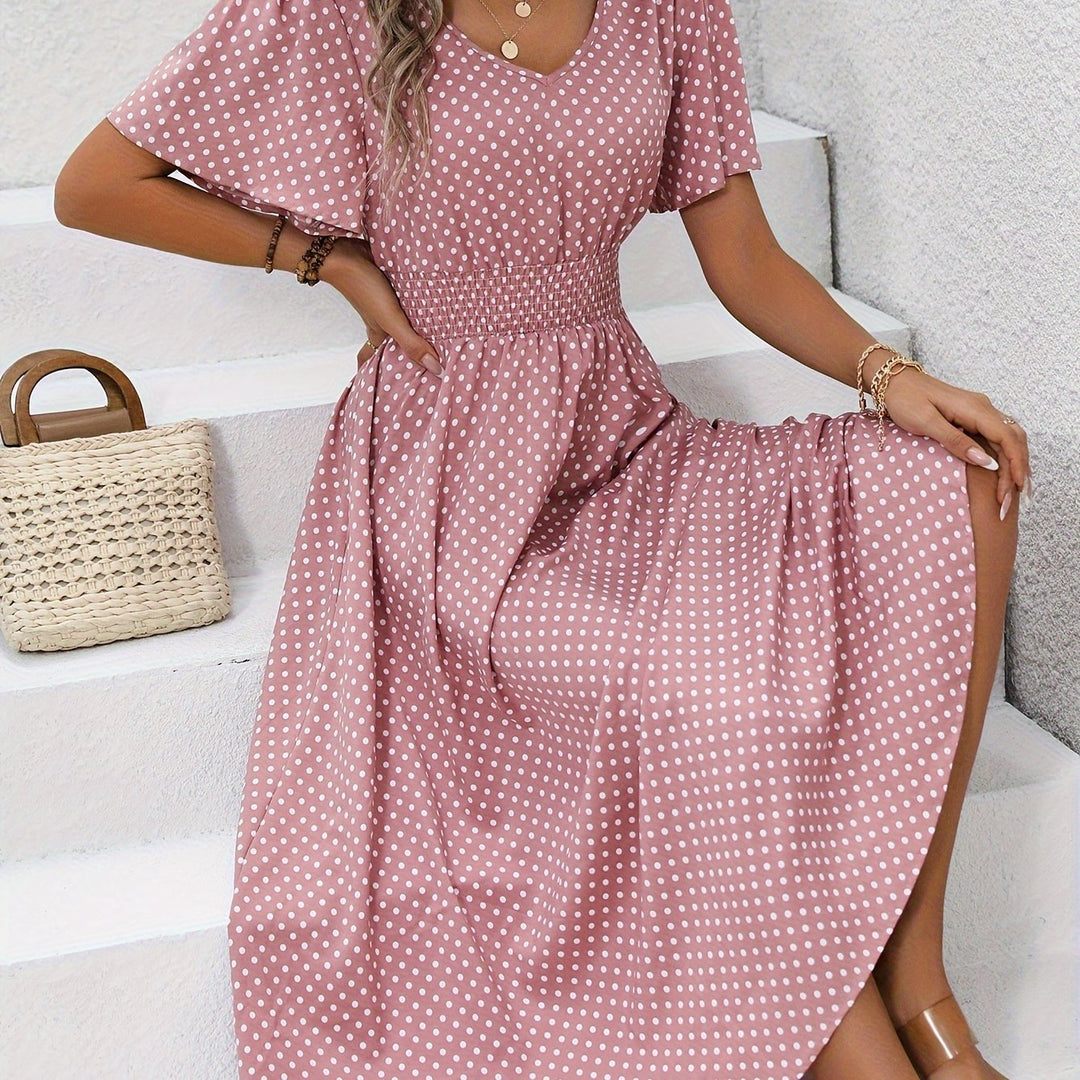 Maëva™ | Robe midi chic rose à pois