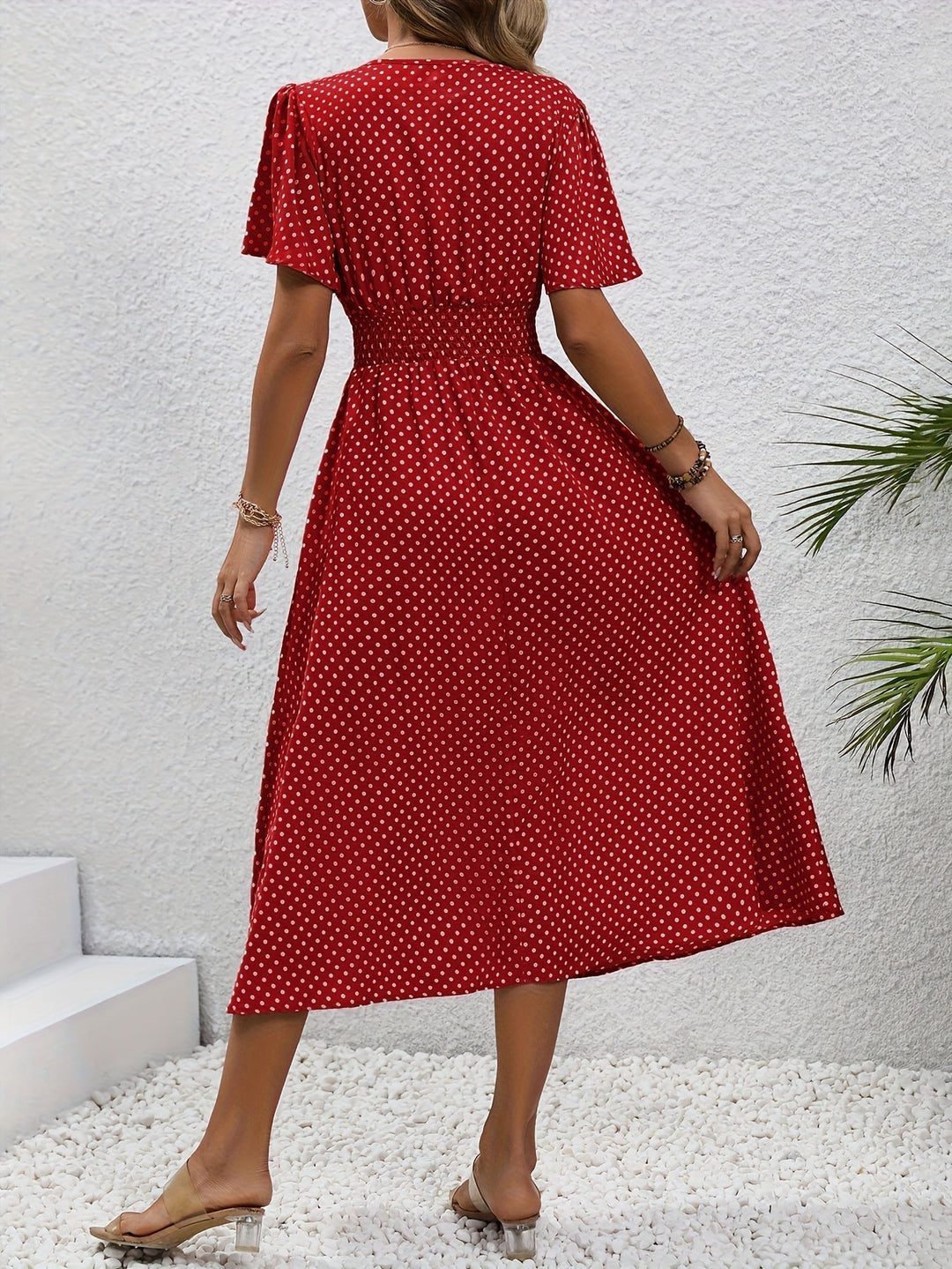 Maëva™ | Robe midi chic rose à pois